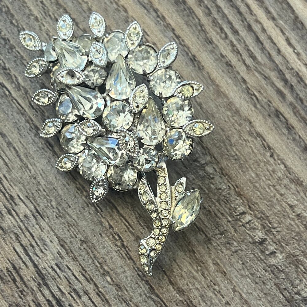 Vintage Eisenberg Ice Brooch Crystal 2.25" MCM Pristine